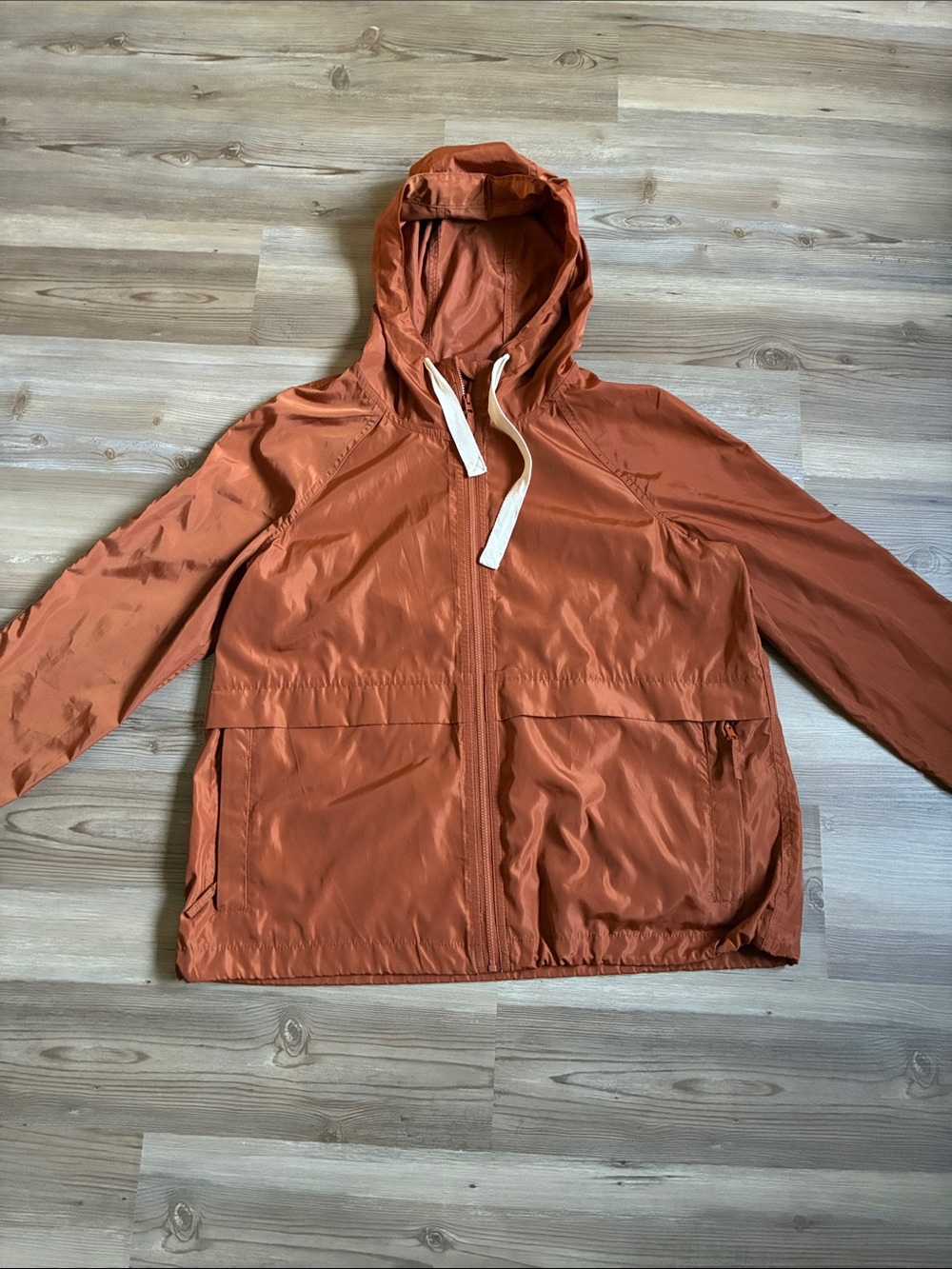 Madewell Raincheck Packable Hooded Raincoat Windbreaker Burnt Orange Women S - Picture 2 of 14